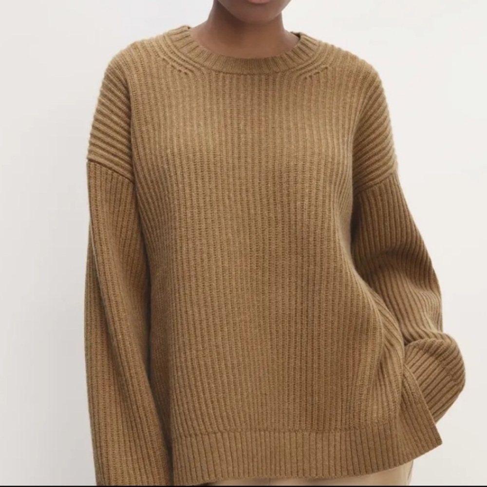 Everlane Oversized Crew In Luxe Merino Sweater - Deep Camel Size Small